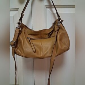 Tignanello Tan Leather Shoulder Bag With Crossbody Strap
